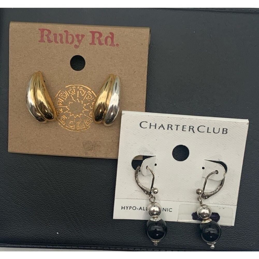 NWT Lot Of 2 Pair Of Earrings Charter Club Lever back Dangle & Ruby Rd.‎ Stud